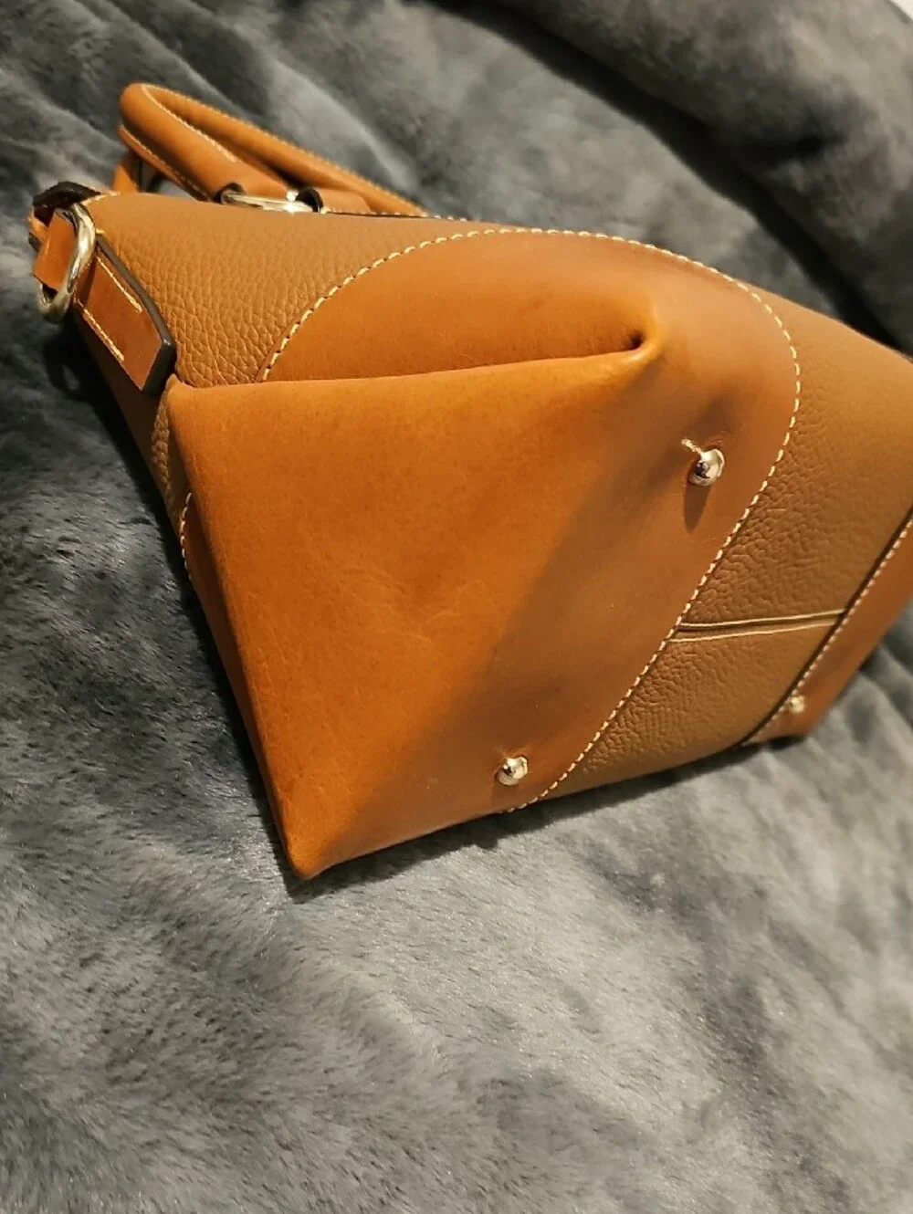 Dooney & Bourke Brown/Tan Leather Satchel with Detachable Strap